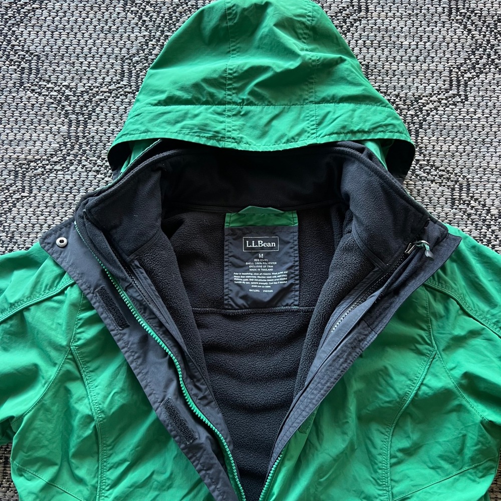 LL Bean Jacket Womens Medium Green Fleece 3-in-1 Hooded Outdoor Gorpcore - Picture 3 of 8
